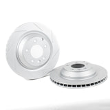 Rennline OE+ Front Brake Rotors for 996, 997.1, 986, 987: Vented, slotted rotors with GEOMET coating for improved braking and heat dissipation. Shop now at PMB.