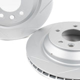 Rennline OE+ Rear Brake Rotor Pair: Vented, slotted, and GEOMET-coated for improved braking, heat dissipation, and rust protection. Shop now at PMB Performance.