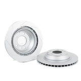 Rennline OE+ Rear Brake Rotor Pair: Vented, slotted, and GEOMET-coated for improved braking, heat dissipation, and rust protection. Shop now at PMB Performance.