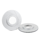 Rennline OE+ Rear Brake Rotor Pair: Vented, slotted, rust-resistant GEOMET coating for improved stopping power and consistent performance. Shop now at PMB.