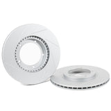 Rennline OE+ Rear Brake Rotor Pair: Vented, slotted, rust-resistant GEOMET coating for improved stopping power and consistent performance. Shop now at PMB.