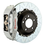 The Brembo Gran Turismo Front Big Brake Kit for 964 Carrera 2 (1990-94) includes GT 4-Piston calipers, FM1000 pads, 355mm x 32mm cross-drilled rotors, Goodrich braided lines, and CNC billet mounts. It offers premium braking performance and durability.