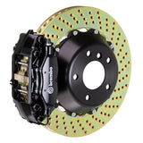 The Brembo Gran Turismo Rear Big Brake Kit for 930 includes GT 4-Piston calipers, FM1000 pads, 345mm x 28mm cross-drilled rotors, Goodrich braided lines, and CNC billet mounts. This comprehensive kit delivers exceptional braking performance and reliability.