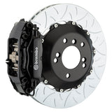 The Brembo Gran Turismo Rear Big Brake Kit for 930 includes GT 4-Piston calipers, FM1000 pads, 345mm x 28mm cross-drilled rotors, Goodrich braided lines, and CNC billet mounts. This comprehensive kit delivers exceptional braking performance and reliability.