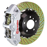 The Brembo Gran Turismo Front Big Brake Kit for 930 (1980-89) features GT 6-Piston calipers, FM1000 pads, 355mm x 32mm cross-drilled rotors, Goodrich braided lines, and CNC billet mounts. This top-tier kit ensures outstanding braking performance and reliability.