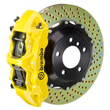 The Brembo Gran Turismo Front Big Brake Kit for 930 (1980-89) features GT 6-Piston calipers, FM1000 pads, 355mm x 32mm cross-drilled rotors, Goodrich braided lines, and CNC billet mounts. This top-tier kit ensures outstanding braking performance and reliability.