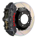 The Brembo GT-S Front Black Hard Anodized Big Brake Kit for 964 Carrera 2 (1990-94) includes GT 4-Piston calipers, FM1000 pads, 355mm x 32mm cross-drilled rotors, Goodrich braided lines, and CNC billet mounts. It offers top-notch performance and reliability.