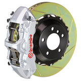 The Brembo Gran Turismo Front Big Brake Kit for 930 (1980-89) features GT 6-Piston calipers, FM1000 pads, 355mm x 32mm cross-drilled rotors, Goodrich braided lines, and CNC billet mounts. This top-tier kit ensures outstanding braking performance and reliability.