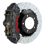 The Brembo GT-S Front Black Hard Anodized Big Brake Kit for 964 Carrera 2 (1990-94) includes GT 4-Piston calipers, FM1000 pads, 355mm x 32mm cross-drilled rotors, Goodrich braided lines, and CNC billet mounts. It offers top-notch performance and reliability.