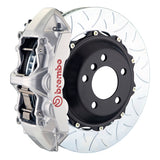 The Brembo Gran Turismo Front Big Brake Kit for 930 (1980-89) features GT 6-Piston calipers, FM1000 pads, 355mm x 32mm cross-drilled rotors, Goodrich braided lines, and CNC billet mounts. This top-tier kit ensures outstanding braking performance and reliability.