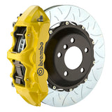 The Brembo Gran Turismo Front Big Brake Kit for 930 (1980-89) features GT 6-Piston calipers, FM1000 pads, 355mm x 32mm cross-drilled rotors, Goodrich braided lines, and CNC billet mounts. This top-tier kit ensures outstanding braking performance and reliability.