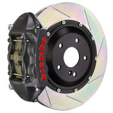 The Brembo GT-S Black Hard Anodized Rear Big Brake Kit for the 996 C2 (1999-2004) features 4-piston calipers with high-performance FM1000 pads for street and track use. It includes 345mm cross-drilled rotors, Goodrich braided brake lines, and CNC Billet mounting hardware, delivering top-tier braking performance.