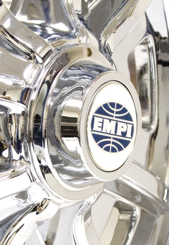 Cap Only with EMPI Logo, Push-On Chrome Plated Plastic with Ring 9707 Standard Cap Packaged with Wheel, 5/8" Inside Height*