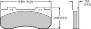 Wilwood TX4R/TX6R and TX6-DM brake pad outline with face and thickness dimensions