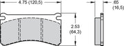 Wilwood XRS4R/XRS6R brake pad outline with face and thickness dimensions