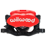 Wilwood CPB caliper in red, alternate front view showing the oval logo face and black carrier