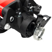 Wilwood Left Rear CPB Caliper, Black Position 13 / 0.81-Inch Rotor Width / 41mm: representative close view of the CPB actuator housing, metal lever, bracket and coiled return spring.