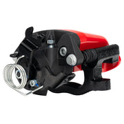 Wilwood red CPB rear family view with cable-actuator housing and coiled return spring