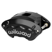 Wilwood black D154-DS caliper, 2.50-inch bore configuration and 1.04-inch rotor width, angled view showing the logo face, bridge and mounting features