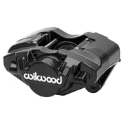 Wilwood black front D31 caliper for Porsche 911 1969–1974, 0.79-inch rotor-width configuration, angled view showing the logo face, bridge and mounting features