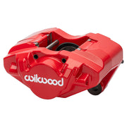 Wilwood red front D31 caliper for Porsche 911 1969–1974, 0.79-inch rotor-width configuration, angled view showing the logo face, bridge and mounting features