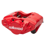 Wilwood red rear D31 caliper for Porsche 911 1969–1983, 0.79-inch rotor-width configuration, angled view showing the logo face, bridge and mounting features