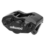Wilwood black front D45 caliper for Porsche 911 1975–1983, 0.79-inch rotor-width configuration, angled view showing the logo face, bridge and mounting features