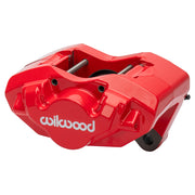 Wilwood red front D45 caliper for Porsche 911 1984–1989, 0.94-inch rotor-width configuration, angled view showing the logo face, bridge and mounting features