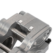 Wilwood Anodized GP200 Two-Piston Caliper, Above-Axle Logo Layout / 1/8-27 NPT Inlet: Close view of the GP200 bridge and pad-retaining pin hardware, with the upper pad opening visible.
