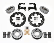 Wilwood rear Dynalite kit for Small Ford 2.66-inch offset: gray calipers and 11.44-inch drilled rotor pieces laid out