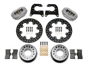 Wilwood rear Dynalite kit for Chevy 12-bolt C-clip end: gray calipers and 11.44-inch drilled rotor pieces laid out