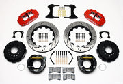 Wilwood rear Superlite 4R kit for new-style Big Ford 2.50-inch offset: red calipers and 14.00-inch drilled/slotted rotor pieces laid out