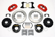 Wilwood rear Superlite 4R kit for new-style Big Ford 2.50-inch offset: red calipers and 14.00-inch slotted rotor pieces laid out
