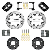 Wilwood front Narrow Dynapro kit for Mustang Pro-Street disc spindle: black calipers and 11.75-inch drilled/slotted rotor pieces laid out