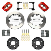 Wilwood front Narrow Dynapro kit for Mustang Pro-Street disc spindle: red calipers and 11.75-inch plain-face rotor pieces laid out