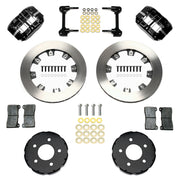 Wilwood front Narrow Dynapro kit for Mustang Pro-Street disc spindle: black calipers and 11.75-inch plain-face rotor pieces laid out