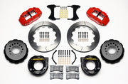 Wilwood rear Superlite 4R kit for large C10 2.42-inch-offset axle: red calipers and 12.88-inch slotted rotor pieces laid out