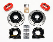 Wilwood rear Dynalite kit for C10 2.42-inch-offset parking brake: red calipers and 12.19-inch drilled/slotted rotor pieces laid out