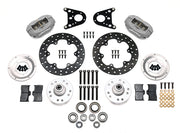 Wilwood front Dynalite kit for Art Morrison strut: gray calipers and 10.75-inch drilled rotor pieces laid out