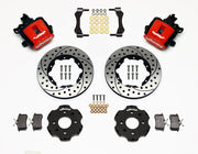 Wilwood rear CPB kit for Honda/Acura disc hubs, 2.39-inch offset: red calipers and 11.00-inch drilled/slotted rotor pieces laid out