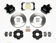 Wilwood rear CPB kit for Honda/Acura disc hubs, 2.39-inch offset: black calipers and 11.00-inch plain-face rotor pieces laid out