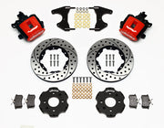 Wilwood rear CPB kit for Civic 2.46-inch drum hubs: red calipers and 11.00-inch drilled/slotted rotor pieces laid out