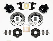 Wilwood rear CPB kit for Civic 2.46-inch drum hubs: black calipers and 11.00-inch drilled/slotted rotor pieces laid out