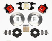 Wilwood rear CPB kit for Civic 2.46-inch drum hubs: red calipers and 11.00-inch plain-face rotor pieces laid out