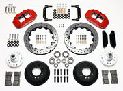 Wilwood front Superlite 6R kit for early Ford/Mercury disc spindles: red calipers and 12.88-inch drilled/slotted rotor pieces laid out