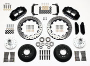 Wilwood front Superlite 6R kit for early Ford/Mercury disc spindles: black calipers and 12.88-inch drilled/slotted rotor pieces laid out
