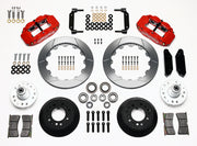 Wilwood front Superlite 6R kit for early Ford/Mercury disc spindles: red calipers and 12.88-inch slotted rotor pieces laid out