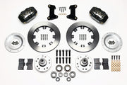 Wilwood front Dynalite kit for Mustang II/Pinto original disc spindle: black calipers and 12.19-inch plain-face rotor pieces laid out