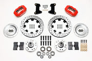 Wilwood front Dynalite kit for Mustang II/Pinto original disc spindle: red calipers and 12.19-inch drilled/slotted rotor pieces laid out