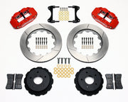 Wilwood rear Superlite 4R kit for Corvette C2/C3 large rear rotor setup: red calipers and 14.00-inch slotted rotor pieces laid out